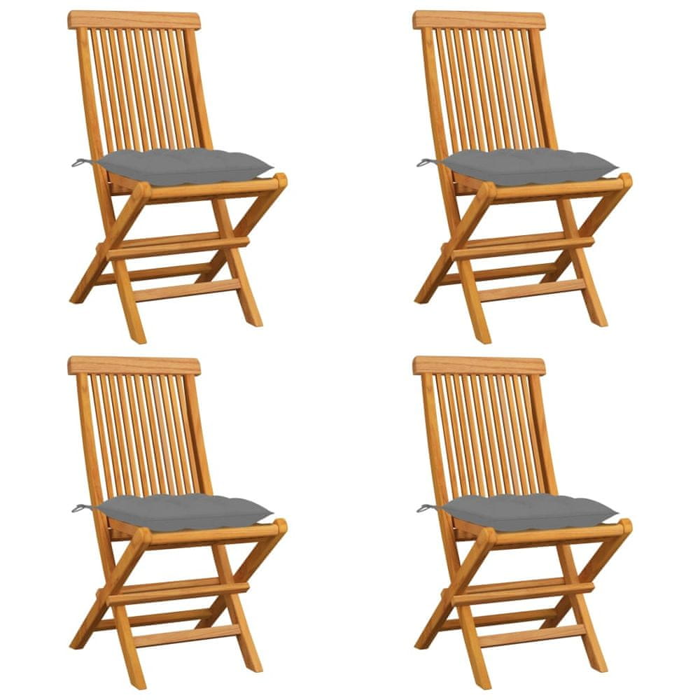 Vidaxl Záhradné stoličky so sivými podložkami 4 ks tíkový masív